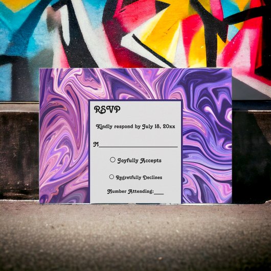 モダン抽象芸術銀河系アートウェーブブルーシック結婚ズ 出欠カード