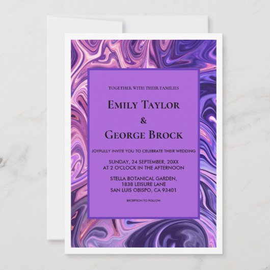 モダン抽象芸術銀河系アートウェーブブルーシック結婚ズ 招待状 (正面)