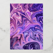 モダン抽象芸術銀河系アートウェーブブルー金ゴールド結婚ズ 箔招待状 (裏面)