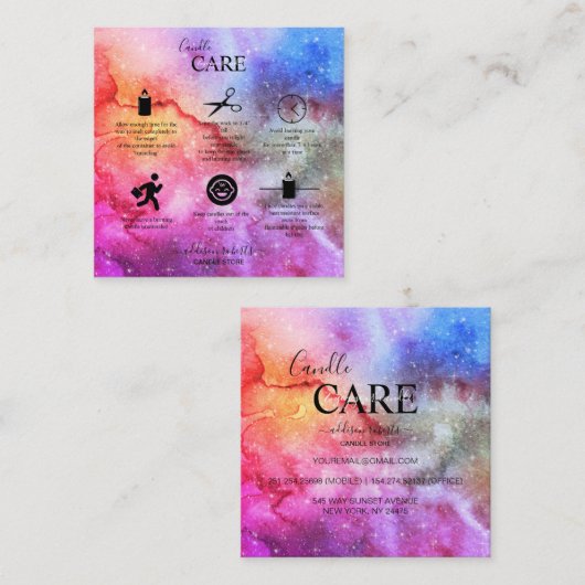 モダン抽象芸術銀河系水彩キャンドル気に スクエア名刺 (正面/裏面)