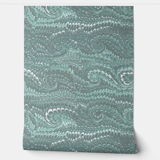 モダン抽象芸術鋼青渦巻き大理石パターン 壁紙 (ほどく)