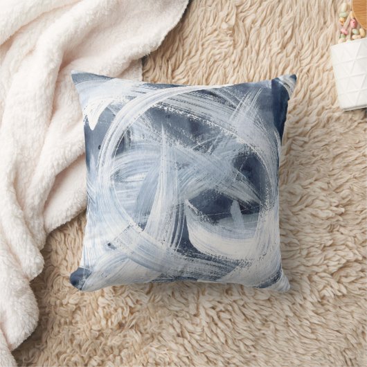 モダン抽象芸術青と白のパインタリー クッション (ブランケット)