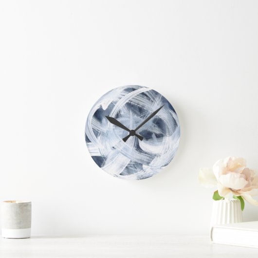 モダン抽象芸術青と白のパインタリー ラウンド壁時計 (ホーム)