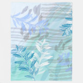 モダン抽象芸術青の植物葉 フリースブランケット (正面)