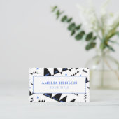 モダン抽象芸術青の黒い三角形パターン 名刺 (スタンド正面)