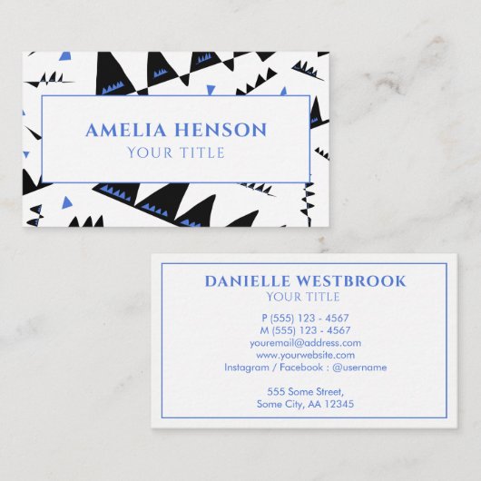 モダン抽象芸術青の黒い三角形パターン 名刺 (正面/裏面)