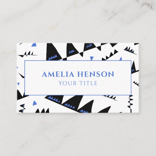 モダン抽象芸術青の黒い三角形パターン 名刺 (正面)