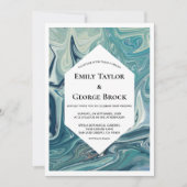 モダン抽象芸術青アート波ミニマル結婚の 招待状 (正面)