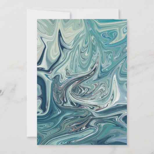 モダン抽象芸術青アート波ミニマル結婚の 招待状 (裏面)