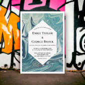 モダン抽象芸術青アート波ミニマル結婚の 招待状