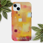 モダン抽象芸術黄パーソナライズされた色 iPhone 15 MINIケース<br><div class="desc">暖かコンテンポラリーい秋やモダン紅葉の中で絵画の抽象芸術の水色。黄色のオークレー、ピンク、オレンジ、クリーム。オリジナルアートby Nic Squirrell.名前をパーソナライズに変更。</div>