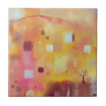 モダン抽象芸術黄色の水色 タイル<br><div class="desc">暖コンテンポラリーかい色のモダン抽象芸術絵画の水色の色。黄色、ピンク、オレンジ、クリーム。オリジナルアートby Nic Squirrell.</div>