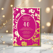 モダン抽象芸術40歳の誕生日テンプレートピンクユニーク 箔招待状