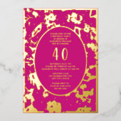 モダン抽象芸術40歳の誕生日テンプレートピンクユニーク 箔招待状 (正面)
