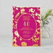 モダン抽象芸術40歳の誕生日テンプレートピンクユニーク 箔招待状 (立ち正面)