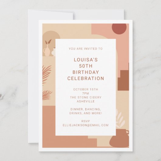 モダン抽象芸術50誕生日幾何自然図形 招待状 (正面)