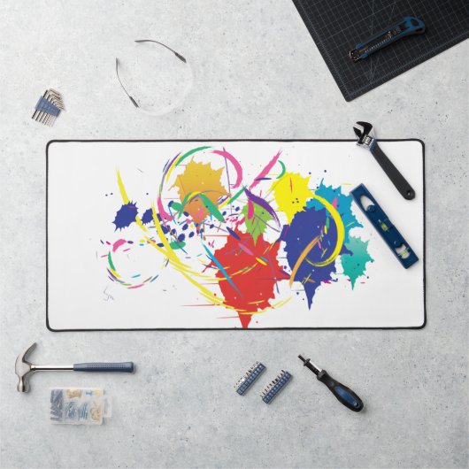 モダン抽象芸術(ばちゃばちゃ)跳ねるアーカラフルトおもしろい デスクマット (ワークステーション)
