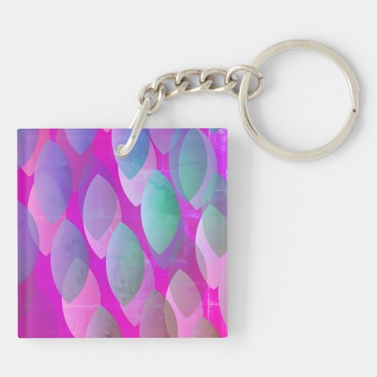 モダン抽象芸術 |マゼンタパープルピンクティール(緑がかった色) キーホルダー (裏面)
