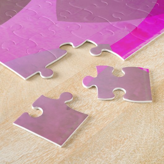 モダン抽象芸術 |マゼンタパープルピンクティール(緑がかった色) ジグソーパズル (側面)