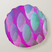 モダン抽象芸術 |マゼンタパープルピンクティール(緑がかった色) ラウンドクッション (裏面)
