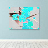 モダン抽象芸術 – 幾何学的、グレー、ターコイズ キャンバスプリント (インサイチュ (ウッドフロア))