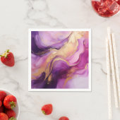 モダン抽象芸術 – 紫ピンクと金ゴールド スタンダードカクテルナプキン (インサイチュ)
