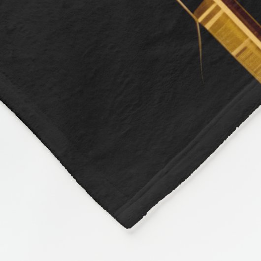 モダン抽象芸術、金ゴールド及び黒色格子状モノグラム フリースブランケット (角)