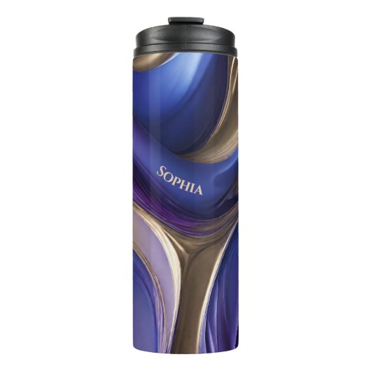 モダン抽象芸術 – 青、紫、金ゴールド タンブラー (正面)