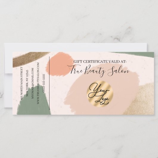 モダン抽象芸術Earthトーン金ゴールドギフト証明書 (裏面)