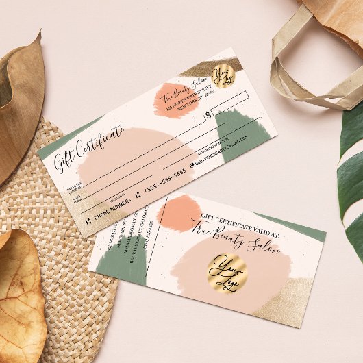 モダン抽象芸術Earthトーン金ゴールドギフト証明書