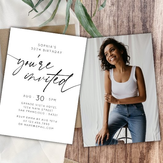 モダン招待されましたシンプル誕生日パーティー写真 招待状