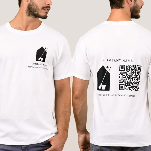 モダン掃除サービスロゴQRコードホワイト Tシャツ
