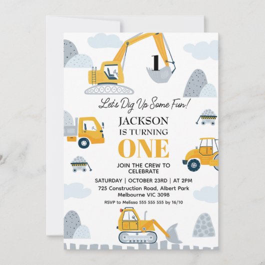 モダン掘り起こせおもしろい建築1歳の誕生日 招待状 (正面)