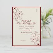 モダン描フローラクリムンレッド結婚ズ 招待状 (スタンド正面)