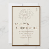 モダン描フローラゴールデン結婚ブラウン 招待状 (正面)