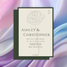 モダン描フローラダークモスグリーン結婚ズ 招待状