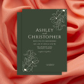 モダン描フローラダークモスグリーン結婚ズ 招待状