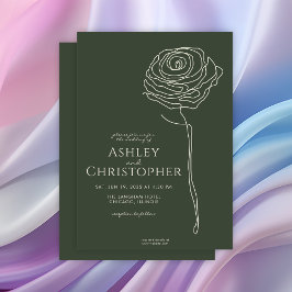 モダン描フローラダークモスグリーン結婚ズ 招待状