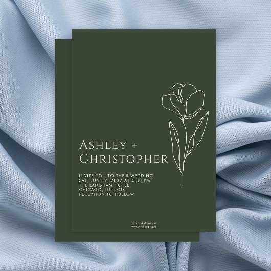 モダン描フローラダークモスグリーン結婚ズ 招待状