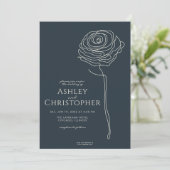 モダン描フローラネイビー結婚ブルー 招待状 (スタンド正面)