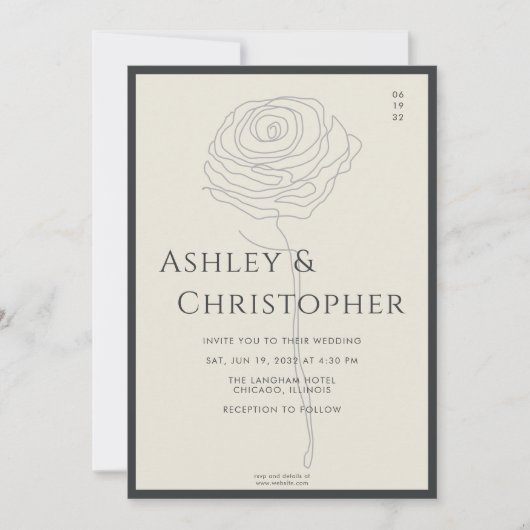 モダン描フローラブラック結婚オニキス 招待状 (正面)