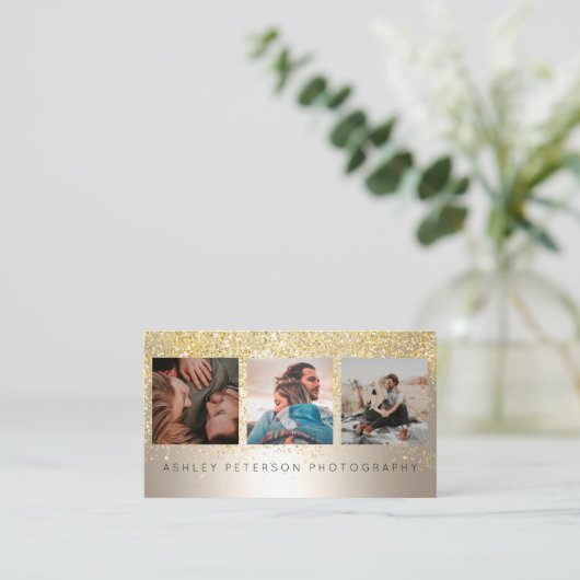 モダン撮影金ゴールドグリッター箔 名刺 (スタンド正面)