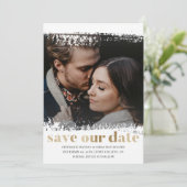 モダン救日の写真金ゴールドと白 招待状 (スタンド正面)