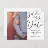 モダン救Date写真エレガントScript結婚s 案内ポストカード (正面/裏面)
