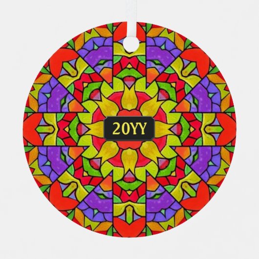 モダン教会ステンドガ絵画ラスの年 メタルオーナメント (正面)