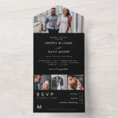 モダン数々のエレガント4 Photo Collage Black結婚's オールインワン招待状 (内側)