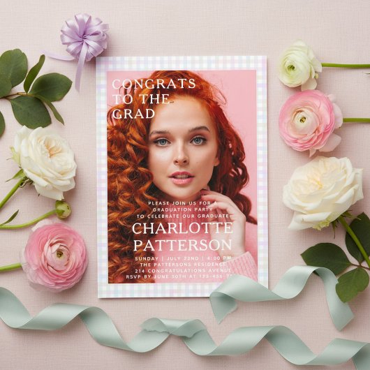 モダン数々のカラーのジンガム写真卒業パーティー アクリル招待状
