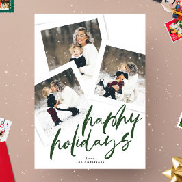 モダン数々のコラージュ緑ブラシhappy シーズンカード