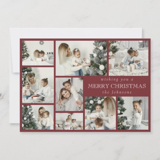 モダン数々のスタイリッシュPhoto Grid Red Holiday Card シーズンカード (正面)