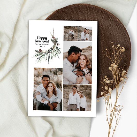 モダン数々の写真水彩植物新年 シーズンカード